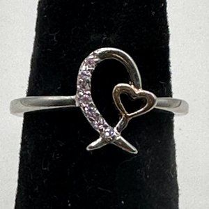 Unique Women's Silver Ring With Gold Color Heart &